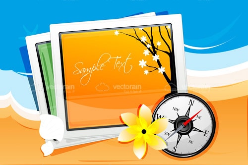 Illustrated Season Pictures with Compass on Beach Background